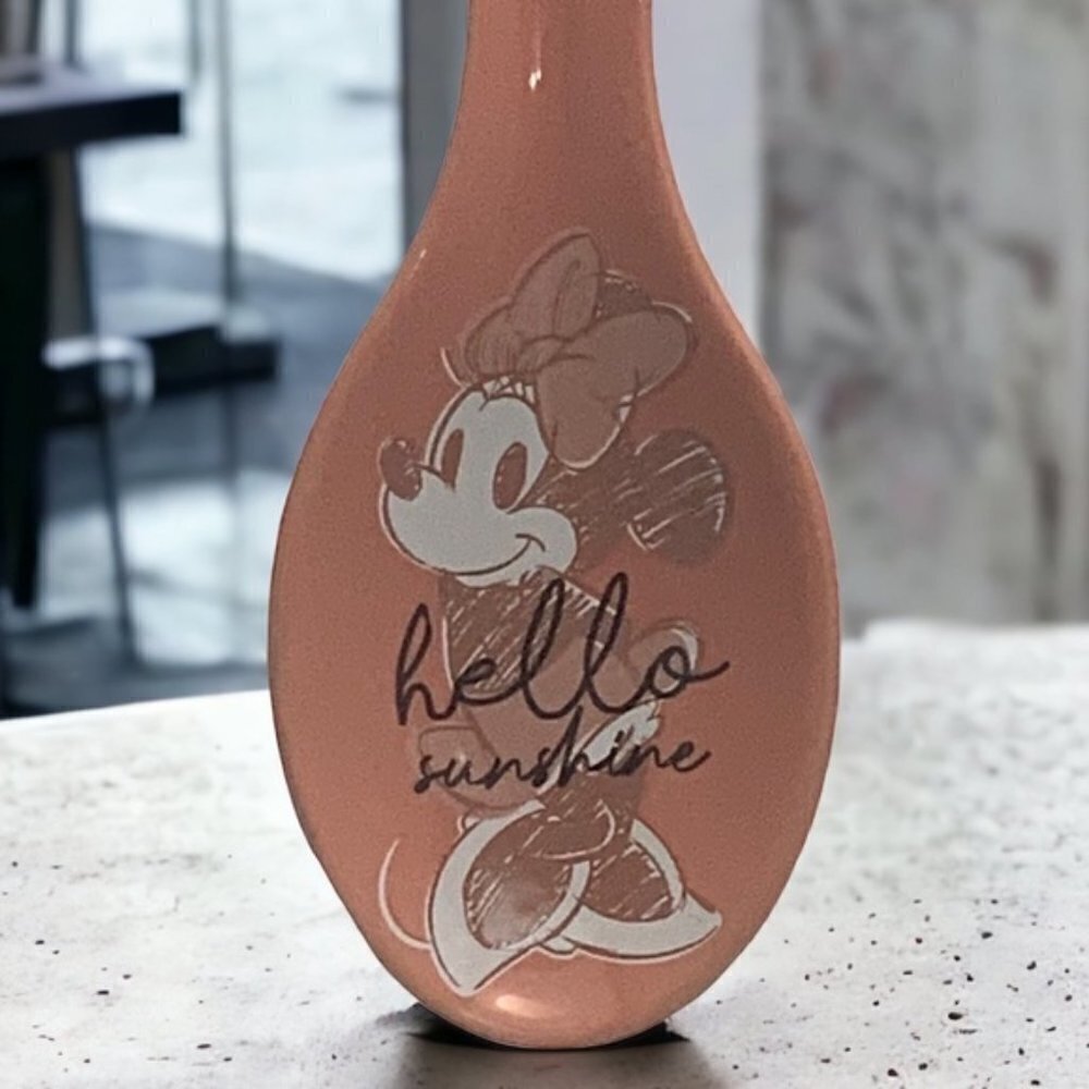 Disney Minnie Mouse Spoon Rest Ceramic Hello Sunshine NWT Mid Century Pink Coral - Picture 2 of 15